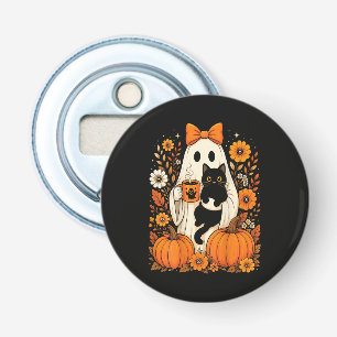 Abrebotellas Fantasma de Halloween Groovy sosteniendo Floral de