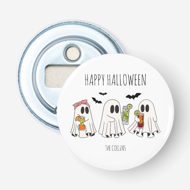 Abrebotellas Fantasma y cócteles retro lindo Feliz Halloween (Anverso)