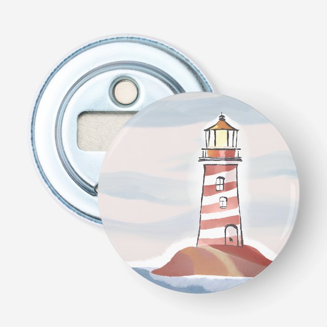 Abrebotellas Faro clásico | Acuarela costera oceánica (Anverso)