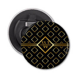 Abrebotellas FAUX Gold Geometric Pattern with Monogram on BLACK