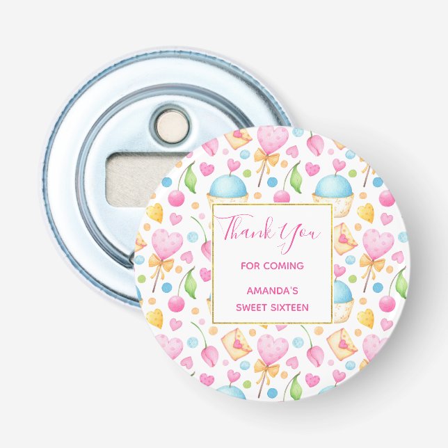 Abrebotellas Favor de la fiesta del patrón acuarela de corazone (Anverso)