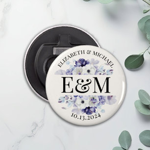 Abrebotellas Favor de matrimonio floral púrpura personalizado