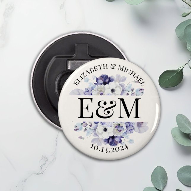 Abrebotellas Favor de matrimonio floral púrpura personalizado (Subido por el creador)