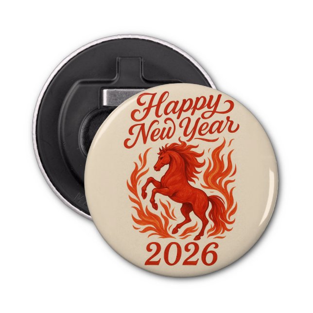 Abrebotellas Feliz Año Nuevo 2026 Fiery Horse (Anverso)