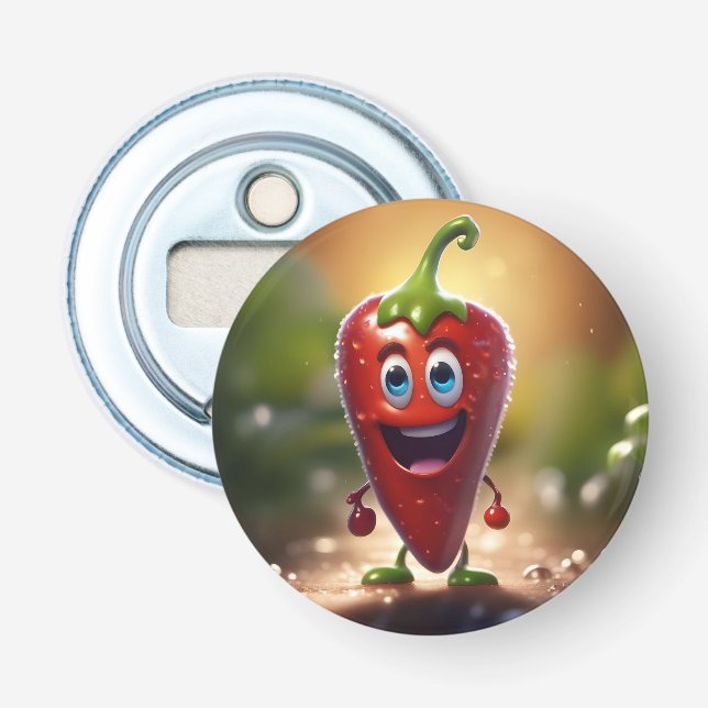Abrebotellas Feliz Chili Bean animado 3D, (Anverso)