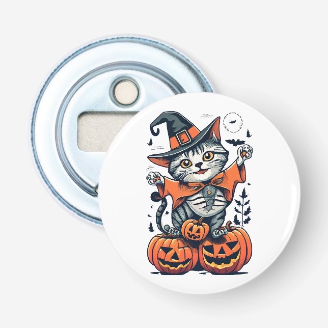Abrebotellas Feliz Halloween Bruja Gato (Anverso)