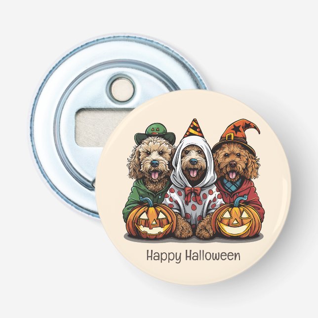 Abrebotellas Feliz Halloween Goldendoodle Dogs (Anverso)