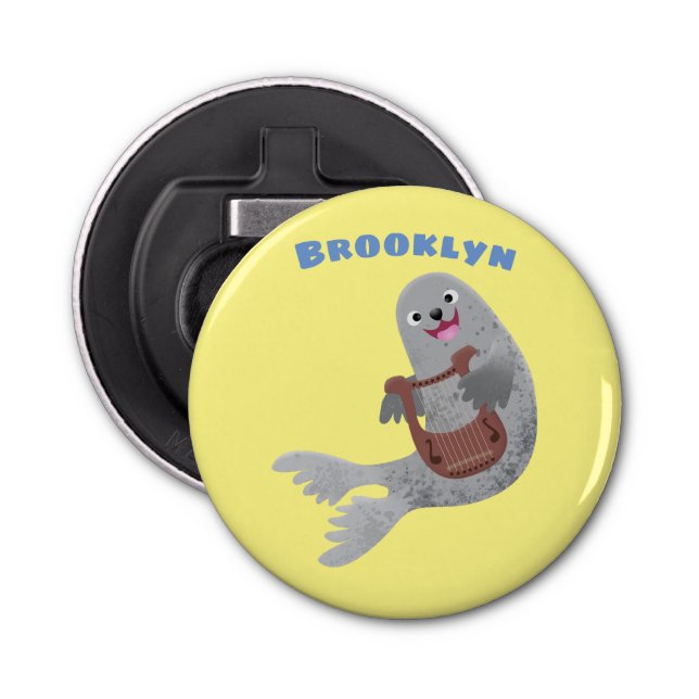 Abrebotellas Feliz ilustracion de personalizado de foca de arpa (Anverso)