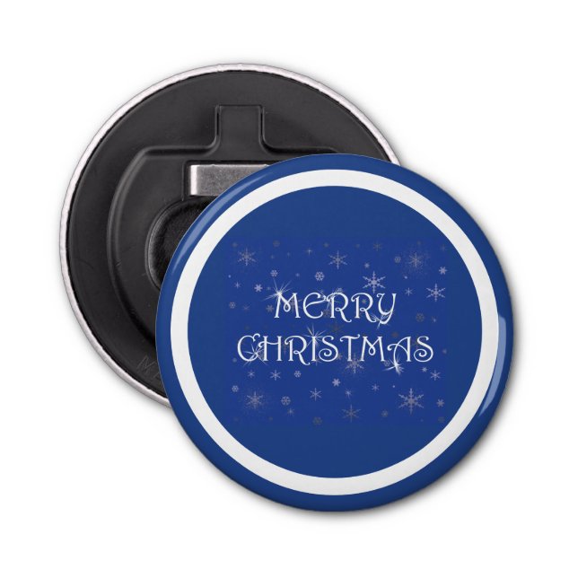 Abrebotellas Feliz Navidad azul con copas de nieve (Anverso)