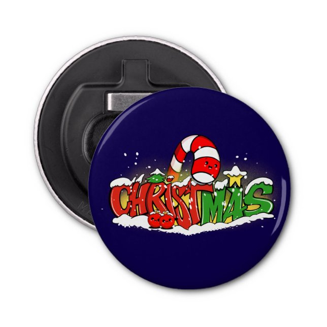 Abrebotellas Festive Candy Cane & Snowy Holiday Art (Anverso)
