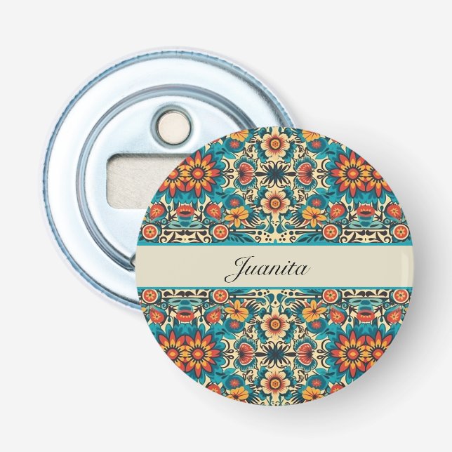 Abrebotellas Fiesta Blooms, personalizable (Anverso)