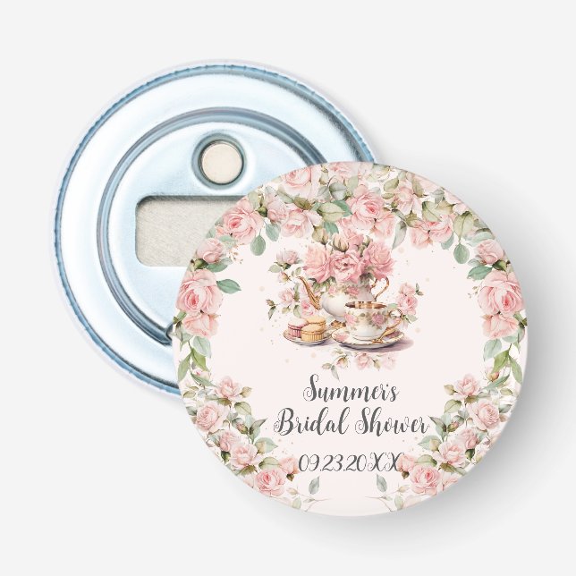 Abrebotellas Fiesta de té alto floral rosa vintage para despedi (Anverso)