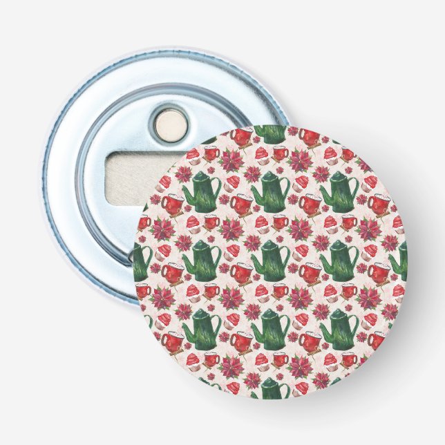 Abrebotellas fiesta de té navideño acuarela (Anverso)