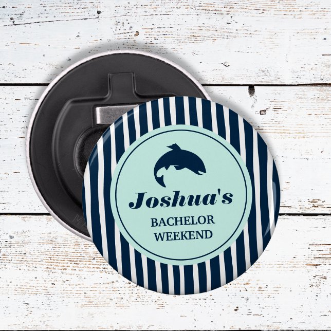 Abrebotellas Fiestas de la Marina del Partido del Soltero Pesqu (Fishing Bachelor Party Navy Stripes Bottle Opener)