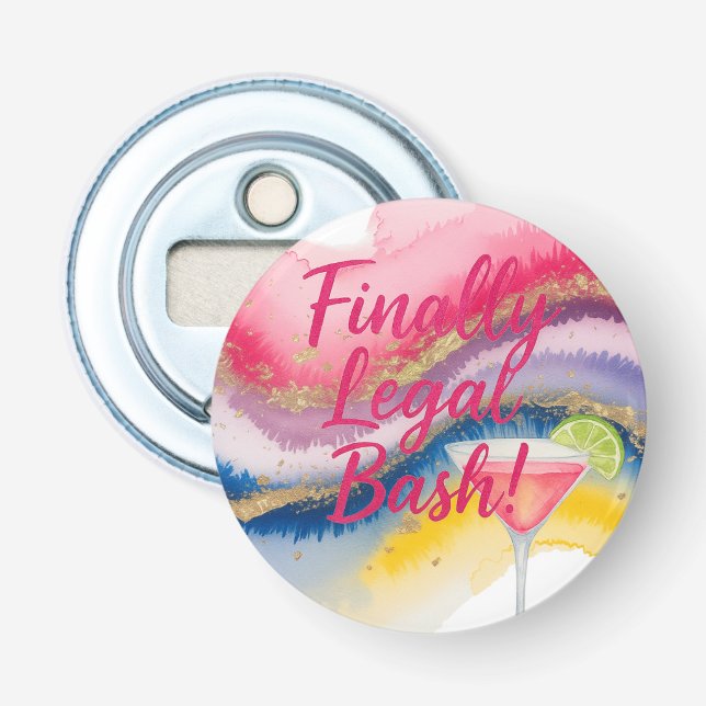 Abrebotellas Finalmente Legal 21. Cumpleaños del Purpurina acua (Anverso)