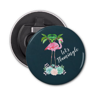 Abrebotellas Flamingo rosa y palmeras Vamos a Flamingle