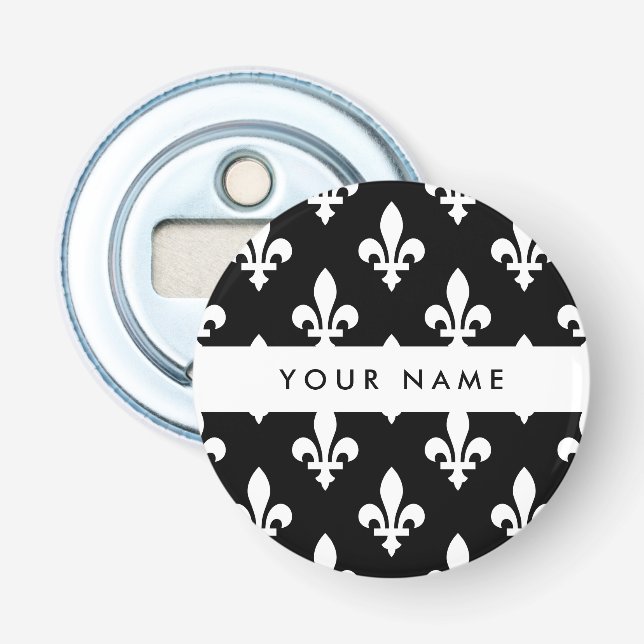 Abrebotellas Fleur de Lis, Blanco sobre Negro, Blanco, Tu Nombr (Anverso)