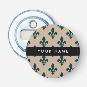 Abrebotellas Fleur de Lis, Verde sobre Beige, Real, Tu Nombre