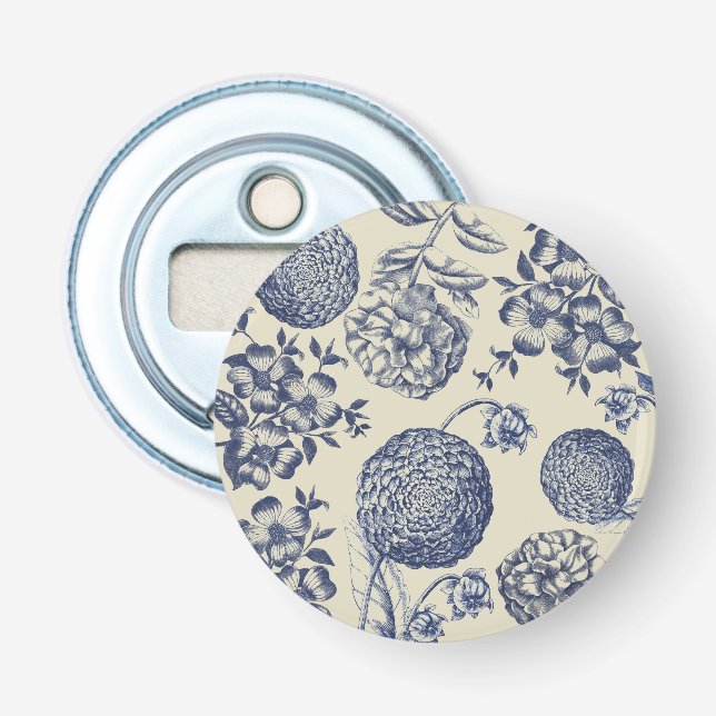 Abrebotellas Flor azul anticuada impresa floral (Anverso)