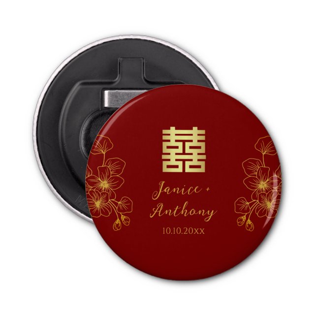 Abrebotellas Flor de cerezo boda chino doble xi (Anverso)