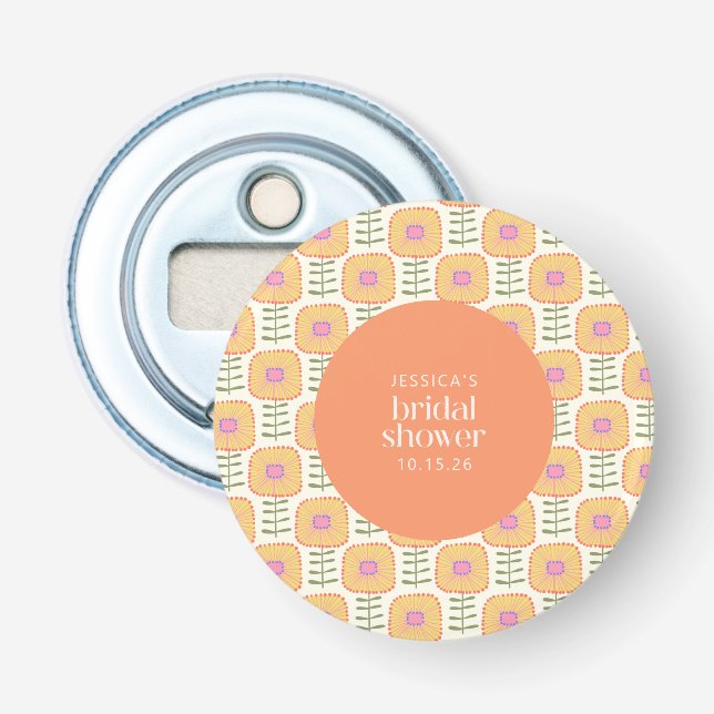 Abrebotellas Flor de Naranja Amarillo Scandi Boda Personalizada (Anverso)