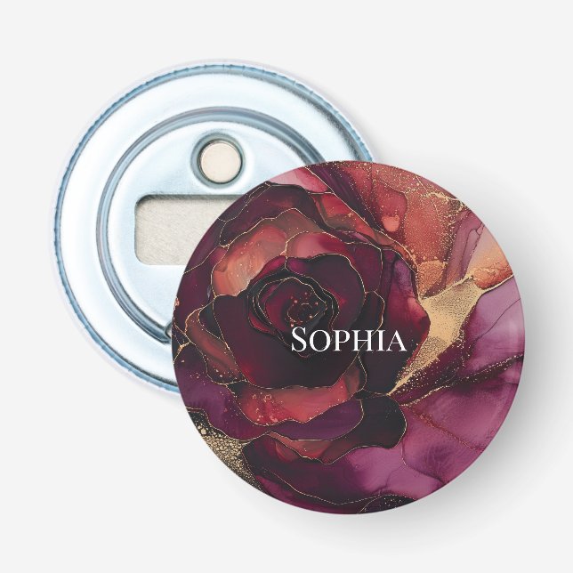 Abrebotellas Flor de oro rosa de Borgoña (Anverso)