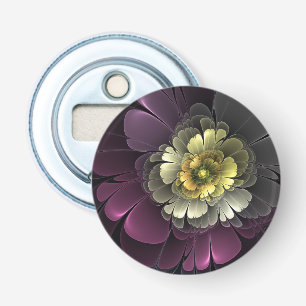 Abrebotellas Flor fractal abstracta moderna purpura gris khaki
