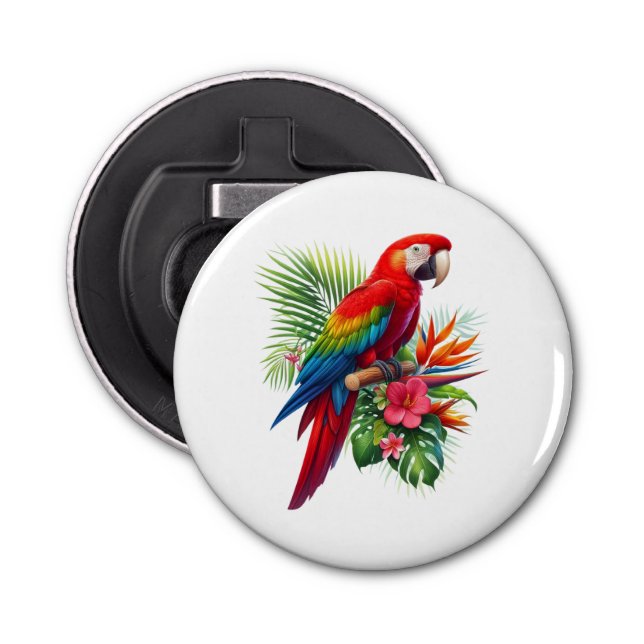 Abrebotellas Flor tropical de macao rojo (Anverso)