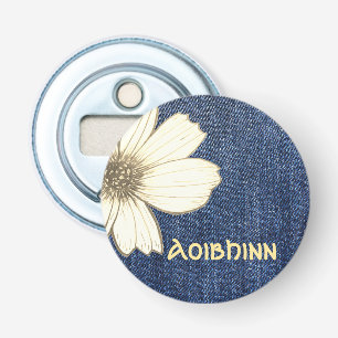 Abrebotellas Floral Custom Name textura de jeans azules
