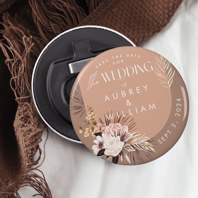 Abrebotellas Floral de acuarela bohemia moderna salva la fecha (Modern Bohemian Watercolor Floral Save the Date Bottle Opener)