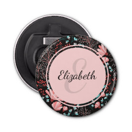 Abrebotellas Floral rosa y oscura Verde azulada personalizada