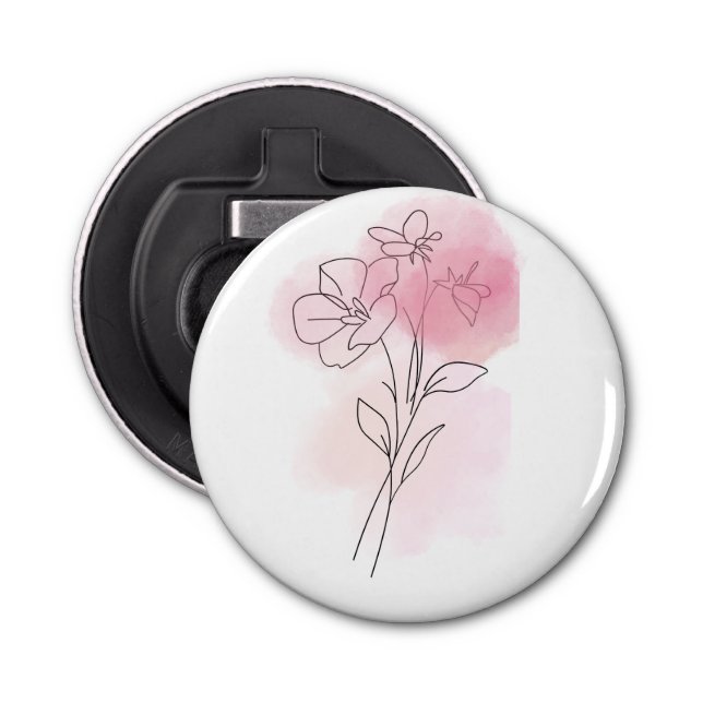 Abrebotellas Floral Whisper – Minimalist Line Art Button (Anverso)