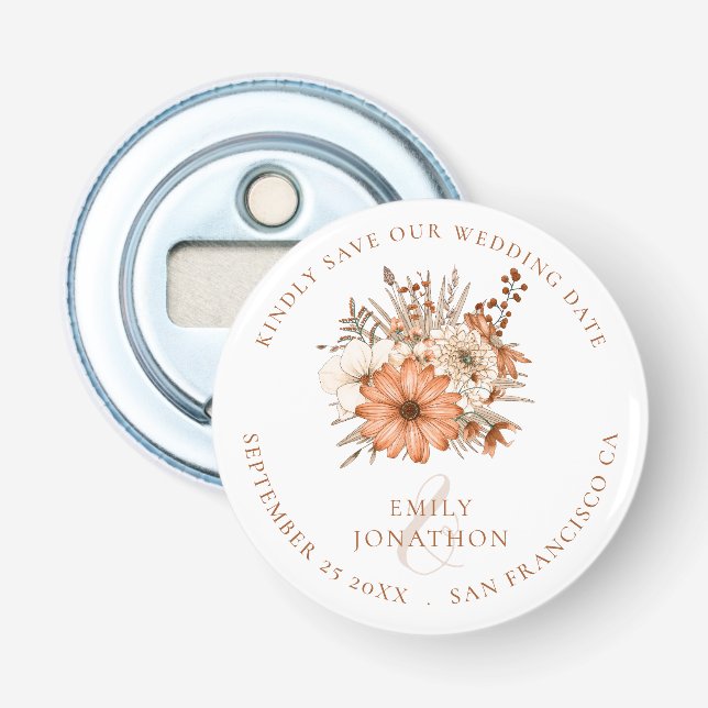 Abrebotellas Florales otoñales Keepsake Wedding Save The Date (Anverso)