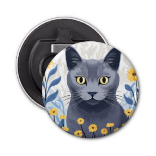 Abrebotellas Flores amarillas de gato azul ruso