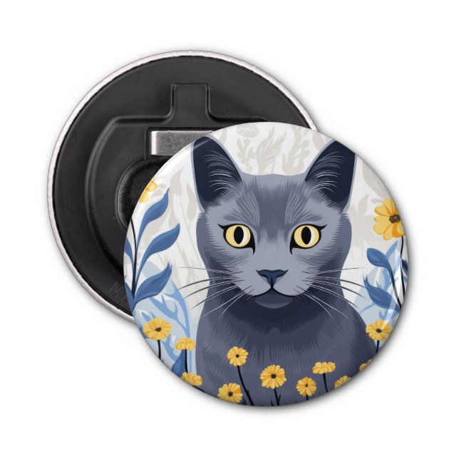 Abrebotellas Flores amarillas de gato azul ruso (Anverso)