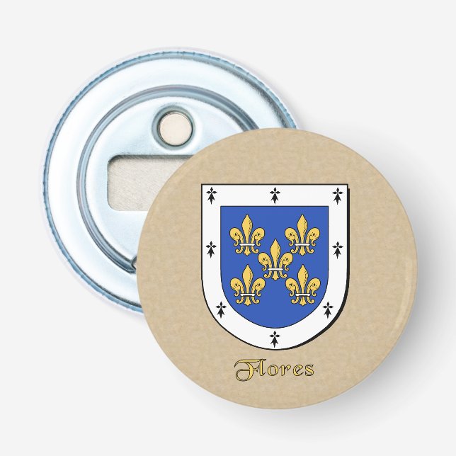 Abrebotellas Flores Brazos heráldicos en el estilo de pergamino (Anverso)