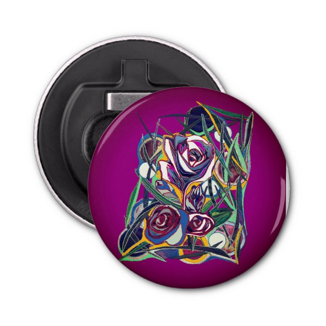 Abrebotellas Flores con fondo morado (Anverso)