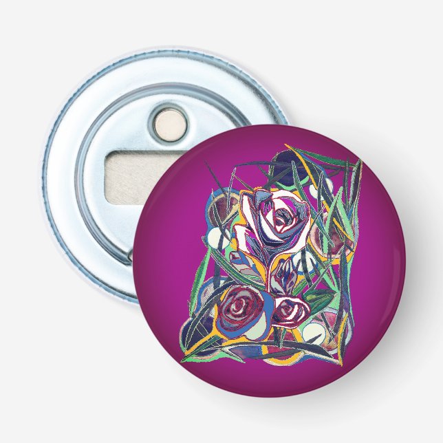 Abrebotellas Flores, con fondo púrpura (Anverso)