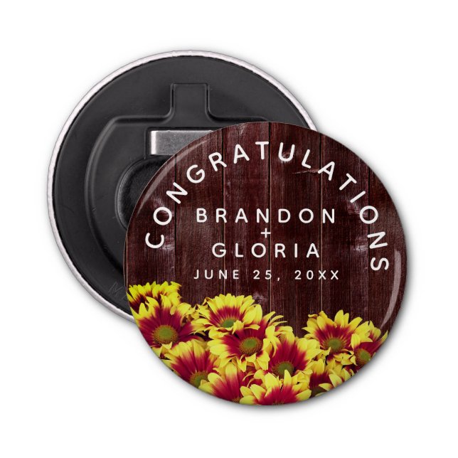 Abrebotellas Flores de otoño rusticas en Boda de vallas (Anverso)