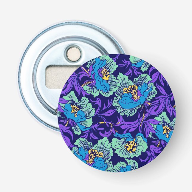 Abrebotellas Flores moradas y azules William Morris (Anverso)