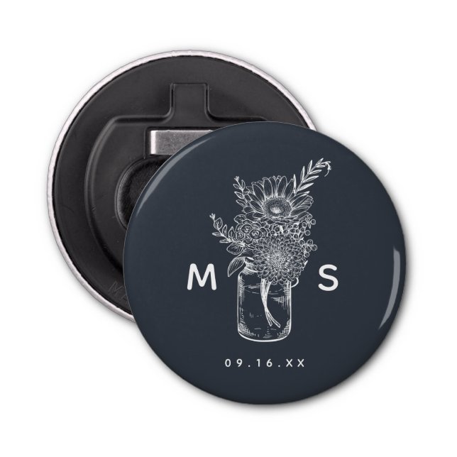Abrebotellas Flores rusticas Monogramas modernos Mason Jar (Anverso)