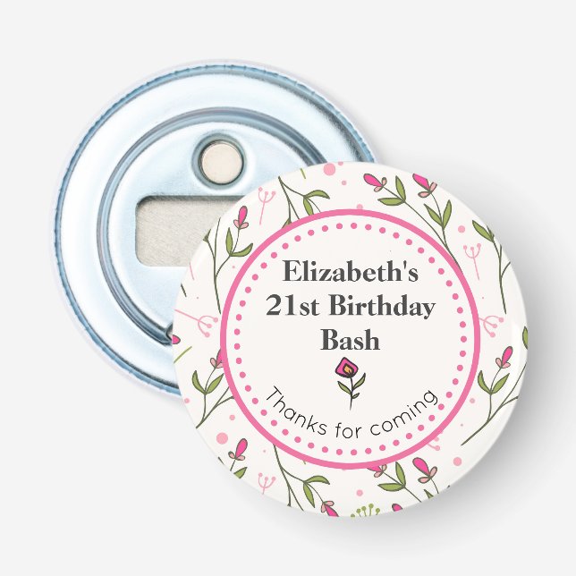 Abrebotellas Flores silvestres rosas y verdes de larga tradició (Anverso)