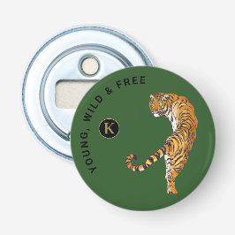 Abrebotellas Fondo verde del monograma del tigre personalizado