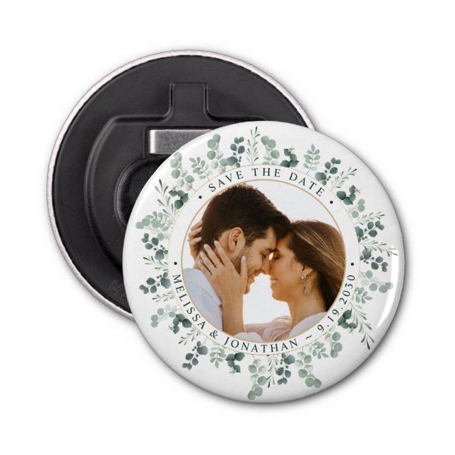 Abrebotellas Foto personalizado Eucalyptus Wedding Save The Dat (Anverso)