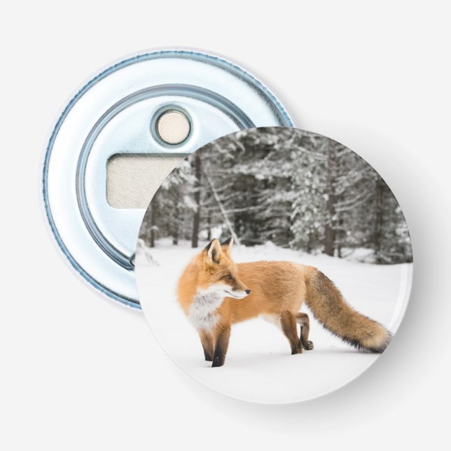 Abrebotellas Fox roja en nieve blanca (Anverso)