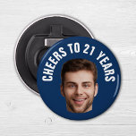 Abrebotellas Fun 21st Birthday PERSONALIZADO TEXTO de la Armada<br><div class="desc">Apertura de botellas fotográficas de cumpleaños divertidos en un diseño fotográfico moderno retro. ¡El año es el personalizable para cualquier año de cumpleaños, ya sea tu fiesta de cumpleaños número 21, 30, 40, 50 o 60! Para obtener el efecto de recorte, utilice un archivo png con el fondo ya cortado....</div>