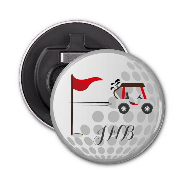 Abrebotellas Fun Golfing Golf Cart Ball para Golf Monograma (Anverso)