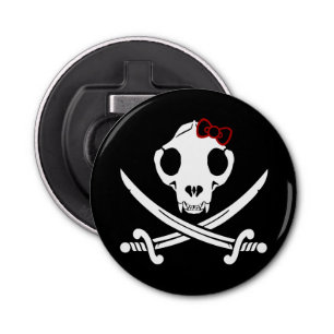 Abrebotellas Funny Black White Jolly Kitty Pirate Skull Sabers
