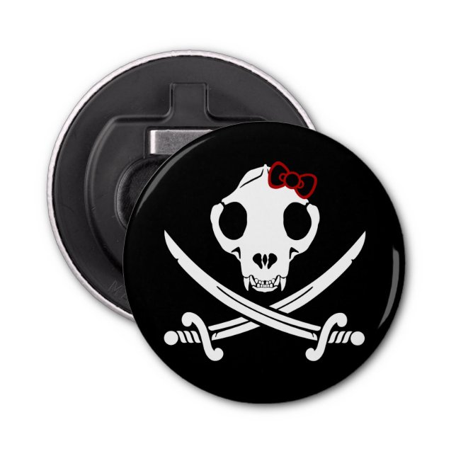 Abrebotellas Funny Black White Jolly Kitty Pirate Skull Sabers (Anverso)
