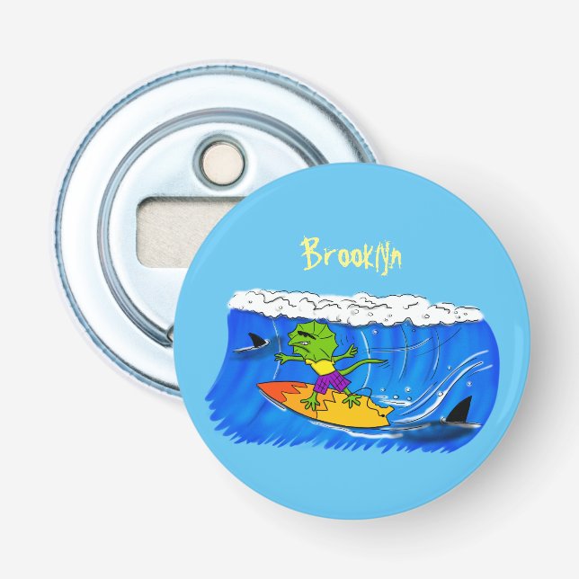 Abrebotellas Funny personalizado de surf con lagarto frito (Anverso)